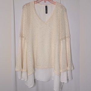 Design Lab by Lord & Taylor Sweater with Lining Cream Color Flare Sleeve XS